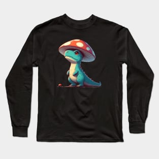 Cute Mushroom Hat Dinosaur Tyrannosaurus Rex Long Sleeve T-Shirt